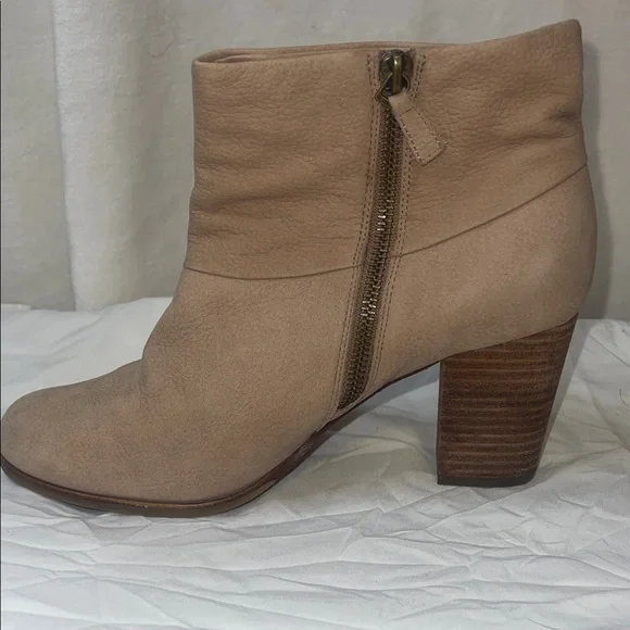 Cole Haan Beige Leather Ankle Booties with Stacked Heel - Picture 6 of 11